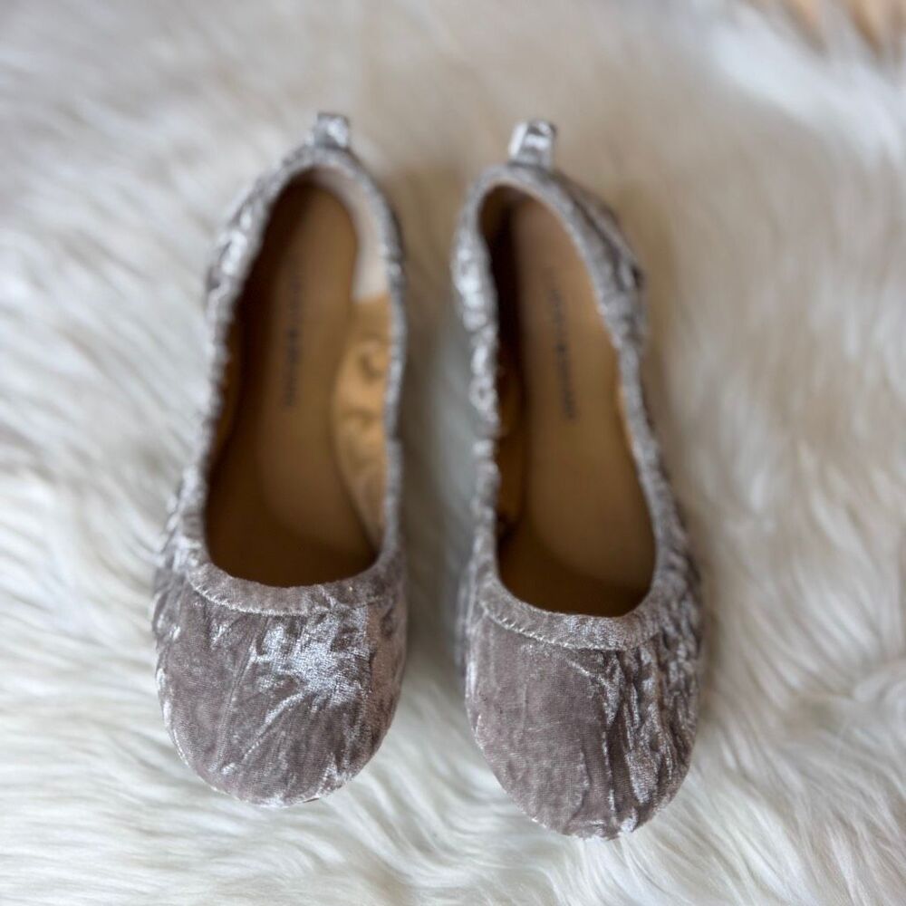 Lucky Brand Grey/Brown Crushed Velvet Scrunch Ballet Flats Slipper Size 8.5